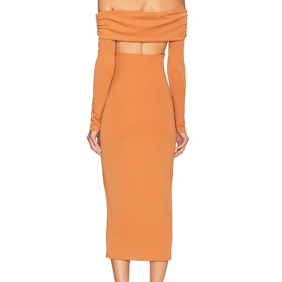 Revolve Sacha Midi Off The Shoulder Cocktail Orange Rust Dress - Picture 3 of 3